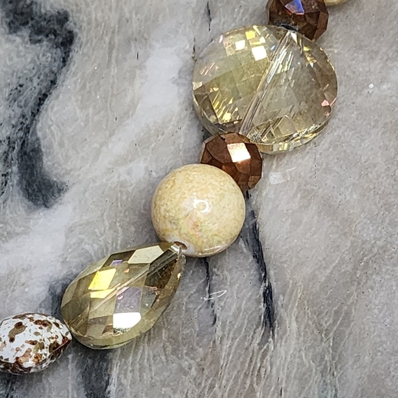 Golden Crystal and Earthy Stone Bead Elegance Necklace - Picture 8 of 12